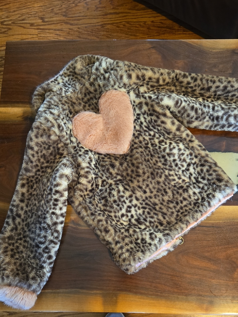 Jessica Simpson Girls Leopard Faux Fur Jacket with Pink Heart